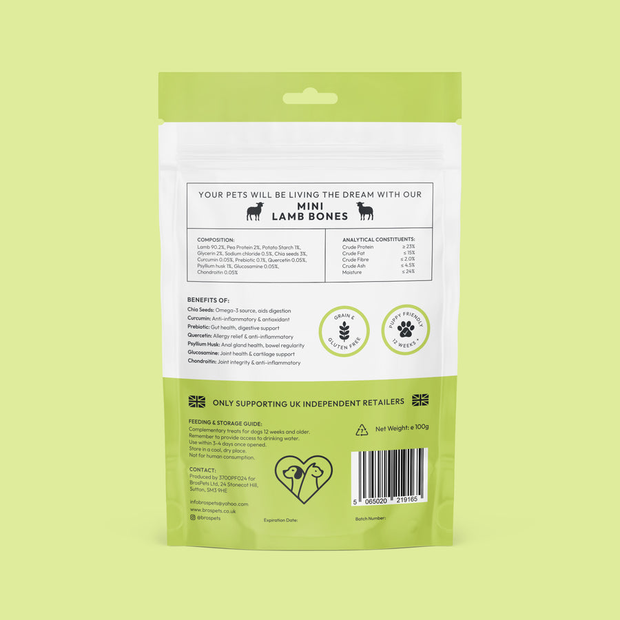 Mini Lamb Bones Natural treats (10 x 100g)